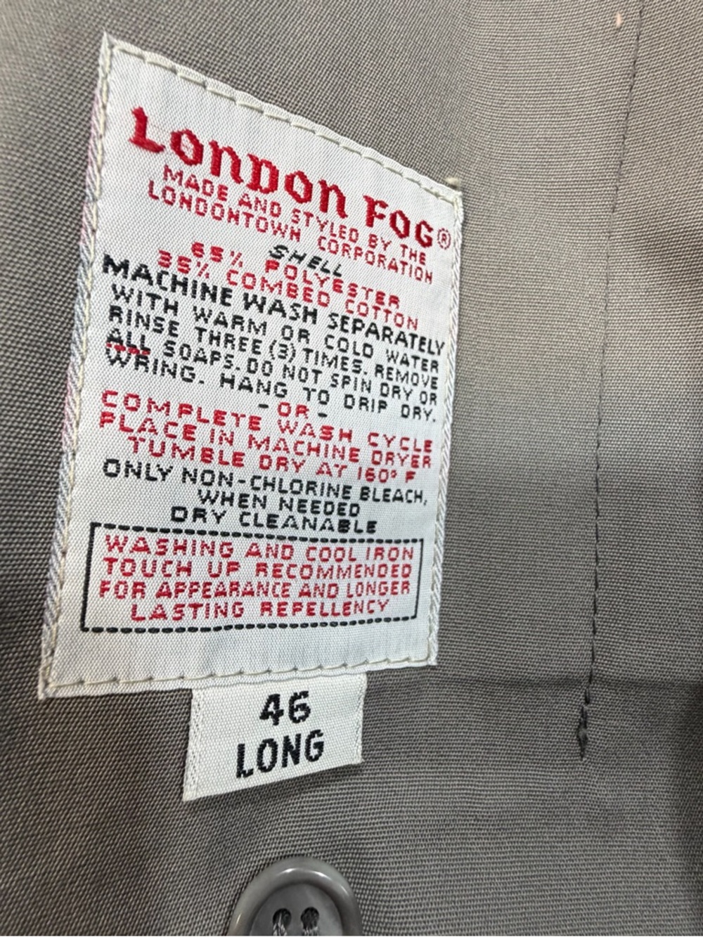 London Fog Maincoats 46 Long Trench Coat Removeable Inner Lining Gray Button - Picture 4 of 7